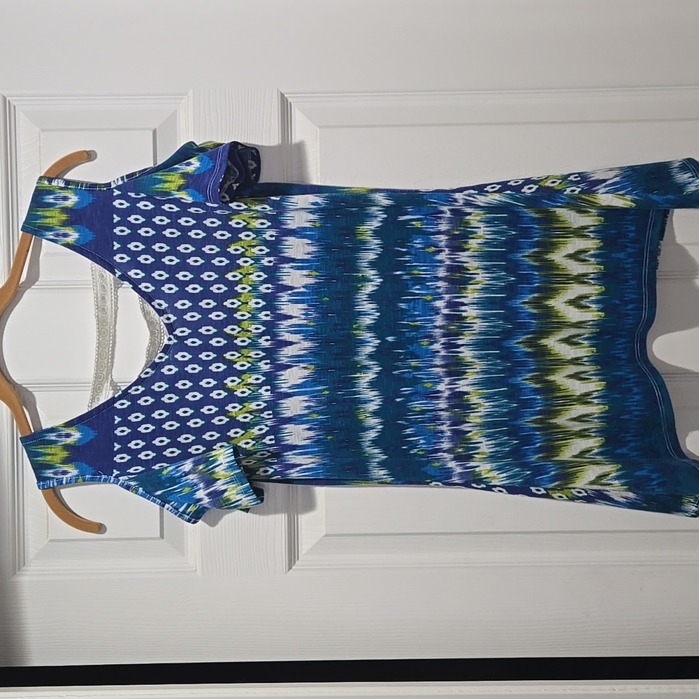 Fred David Blue and Green Cold Shoulder Blouse